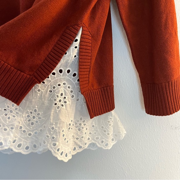 Roller Rabbit Sweater Varo Eyelet Peplum Hem Mock Neck Cashmere Sweater XL NWT - Picture 12 of 16